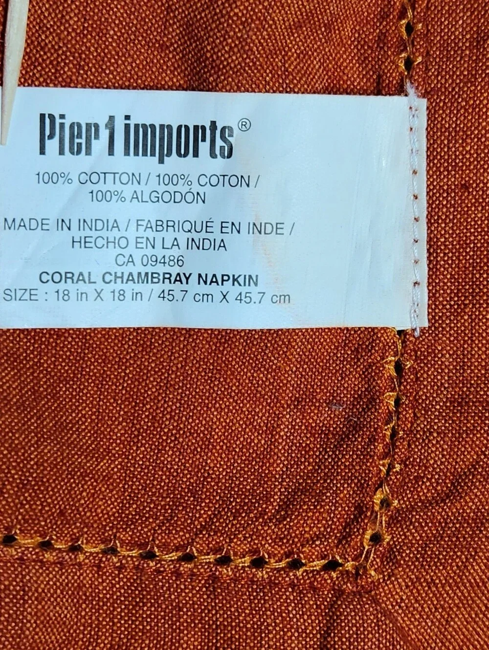 Pier 1 Coral Chambray Napkins Set of 4 Terracotta Hemstitch